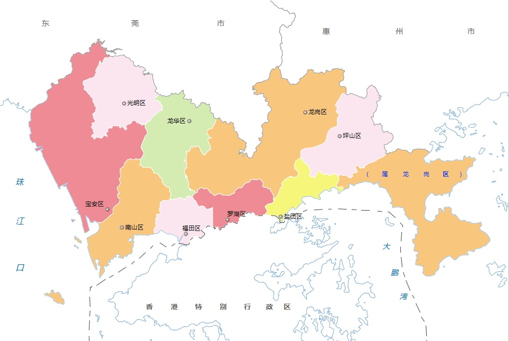 深圳市各地人口、面积、地区生产总值/人均GDP排名数据