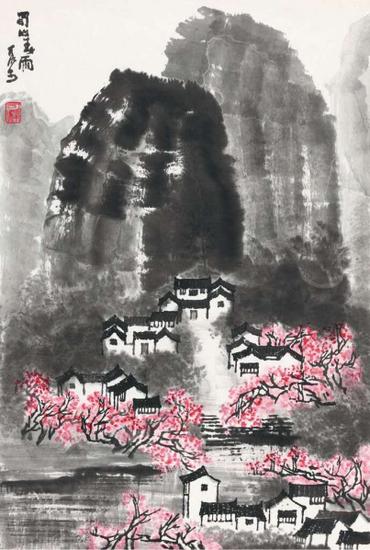 李可染《蜀山春雨》