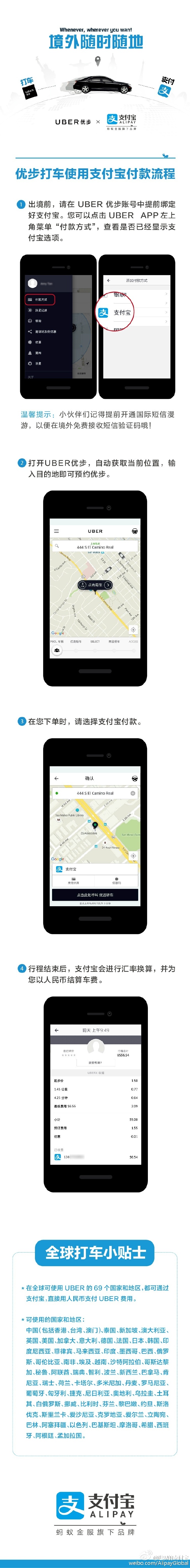 UBER全面接受支付宝